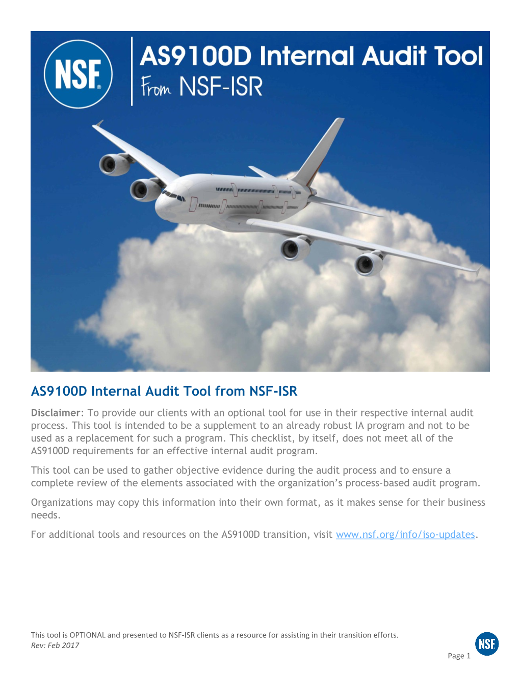 AS9100D Internal Audit Tool from NSF-ISR