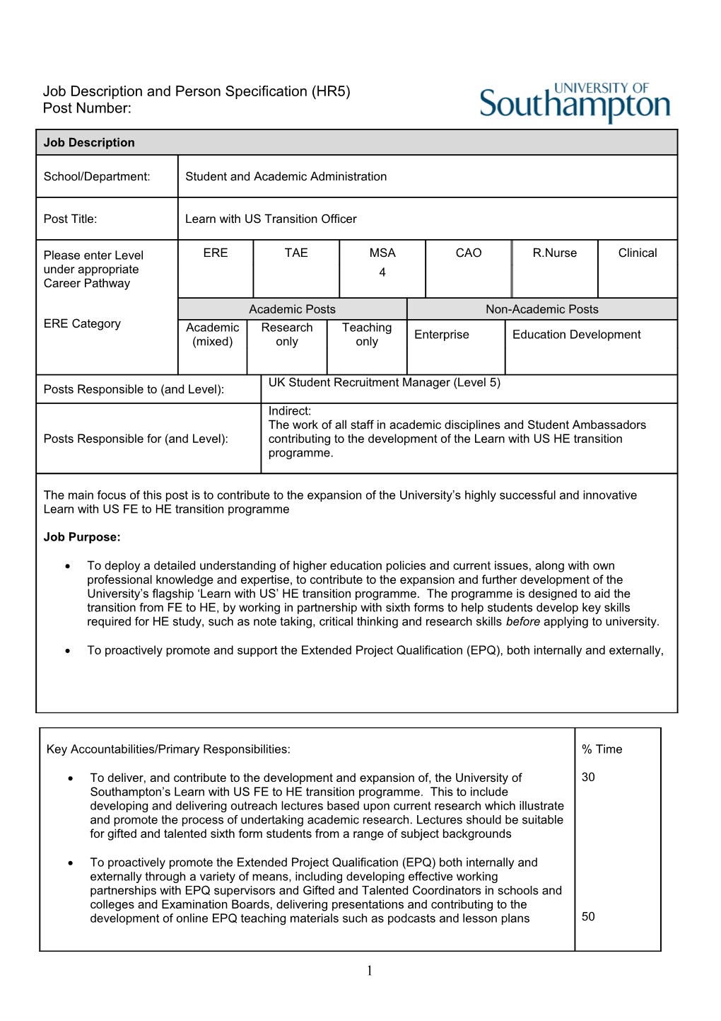 Job Description and Person Specification (HR5)