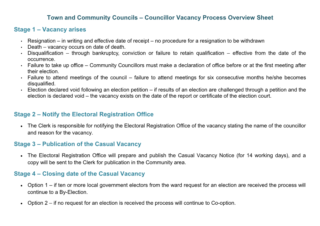 Town and Community Councils Councillor Vacancy Process Overview Sheet