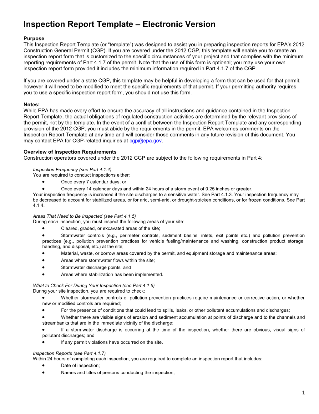 Inspection Report Template Electronic Version