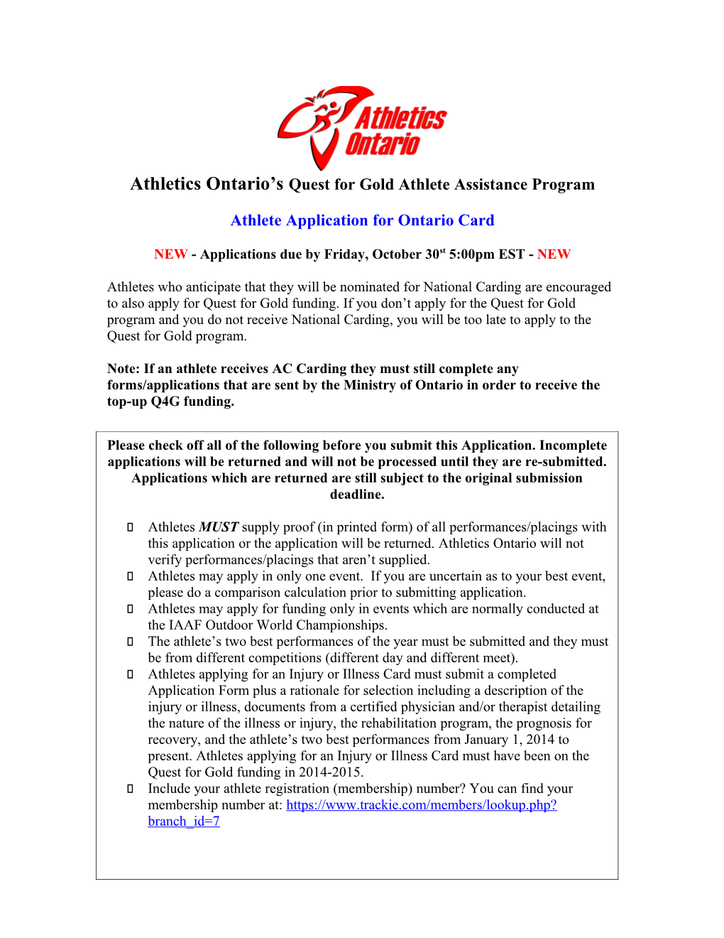 Quest for Gold Athlete Assitance Program