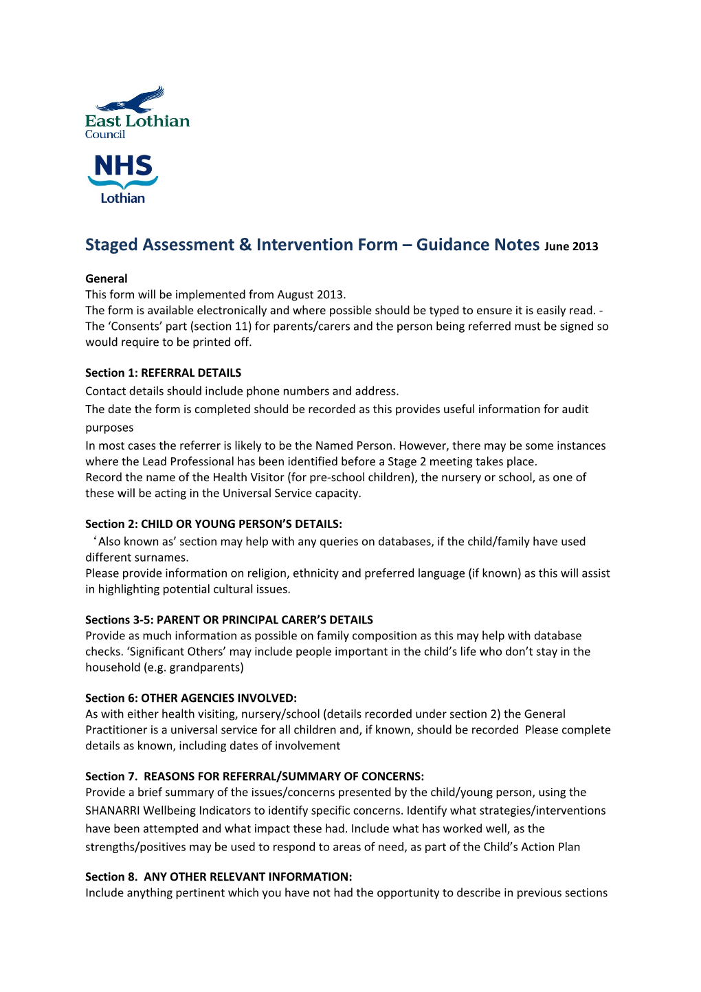 Staged Assessment & Intervention Form Guidance Notes June 2013