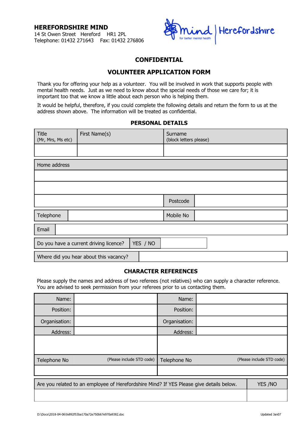 Staff Application Form