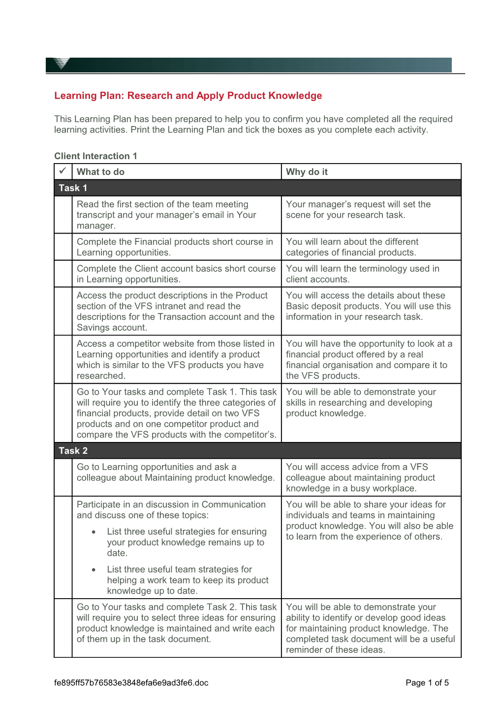 Learning Plan: Research and Apply Product Knowledge