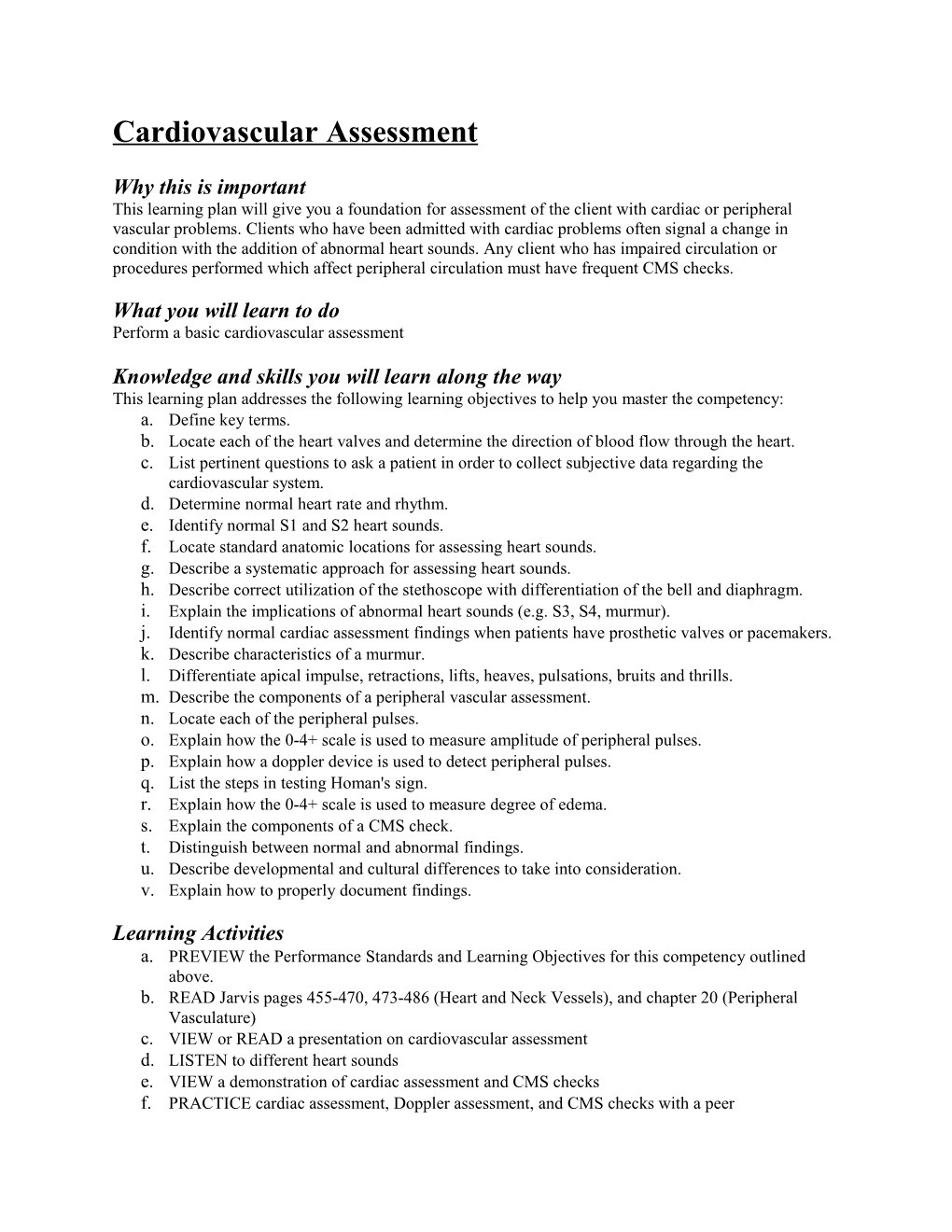 Cardiovascular Assessment