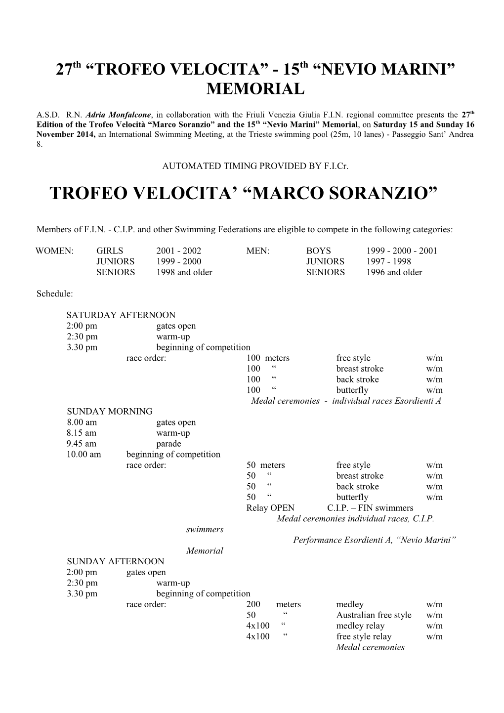 14 Trofeo Velocita 2 Memorial Nevio Marini