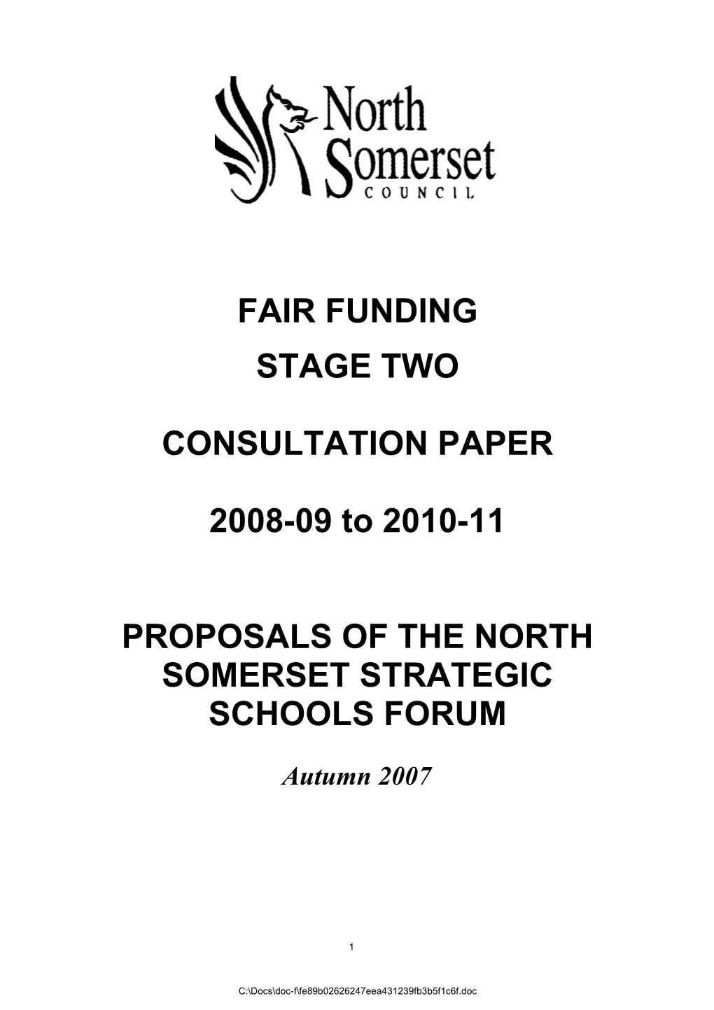 Proposals of the North Somerset Strategic Schools Forum