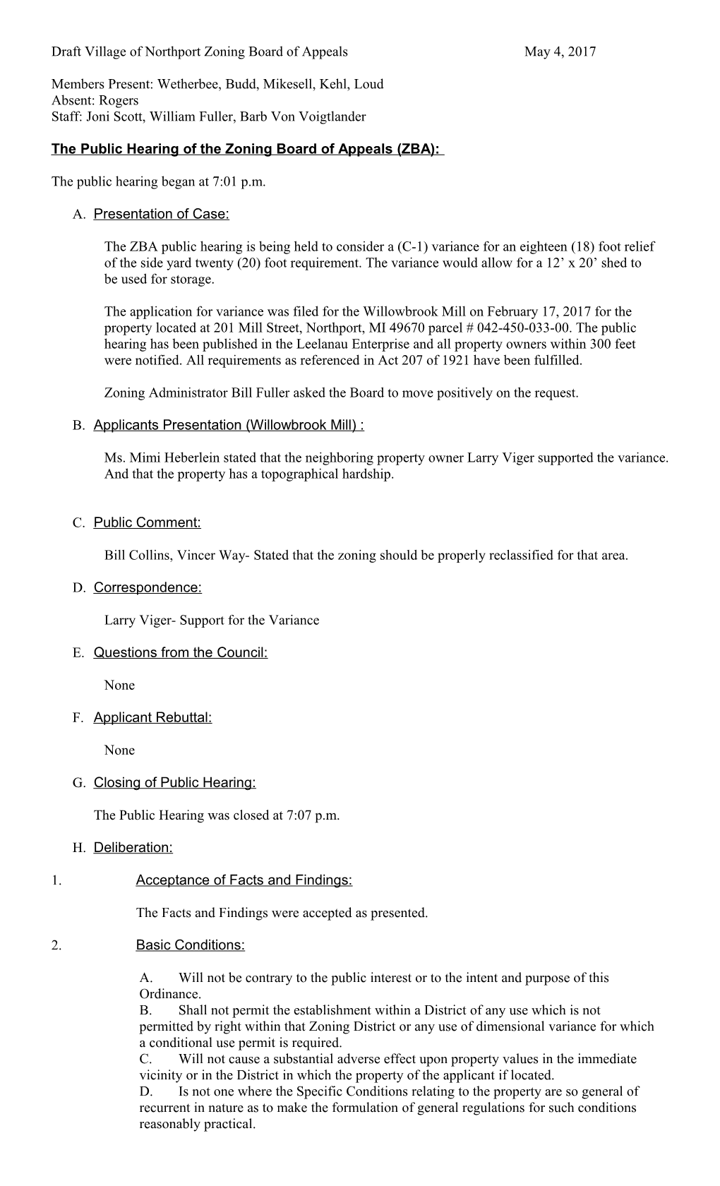 Draft Village of Northport Zoning Board of Appeals August 6, 2015