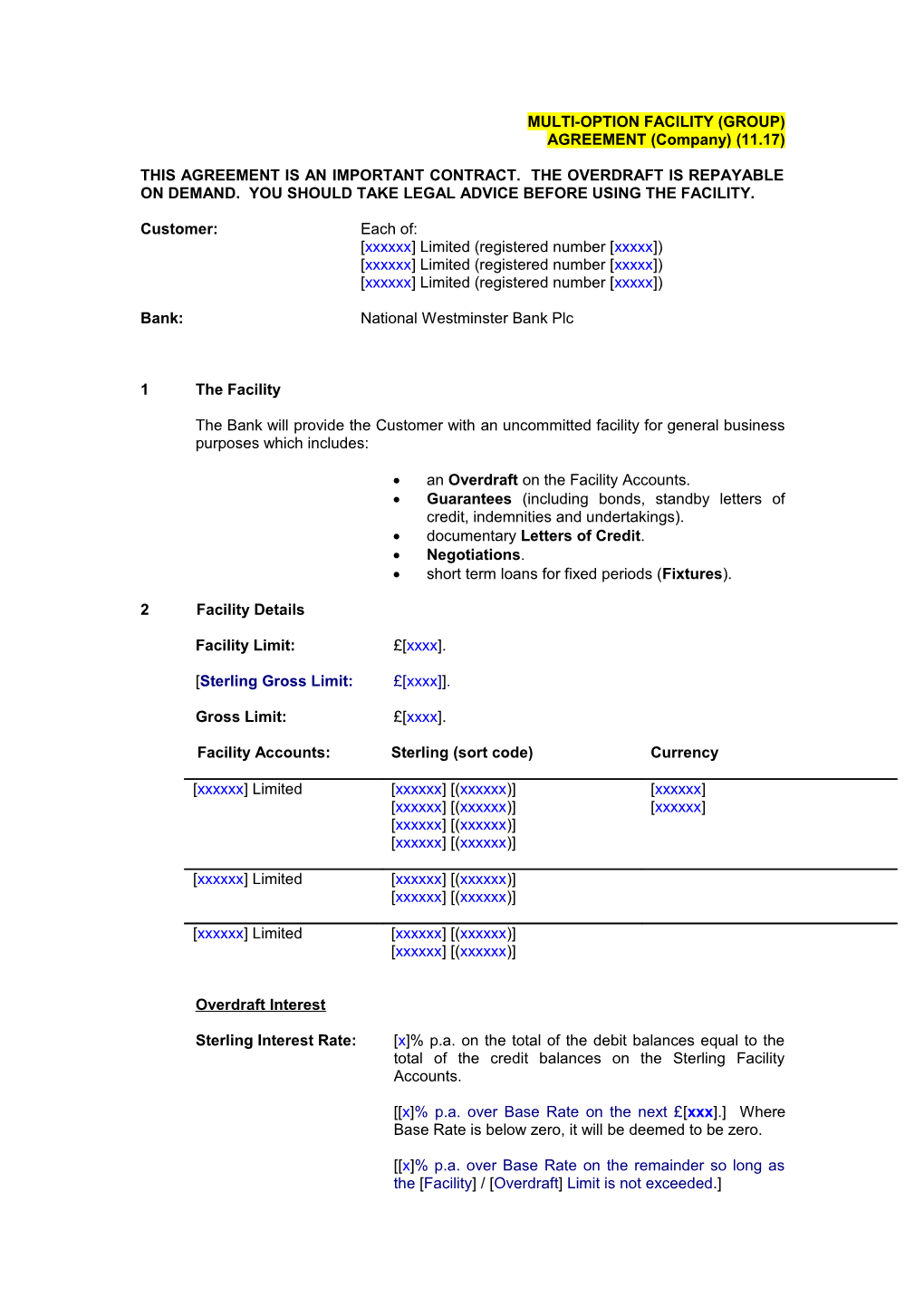 MULTI-OPTION FACILITY (GROUP) AGREEMENT (Company) (09