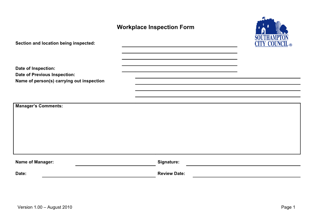 Workplace Inspection Form