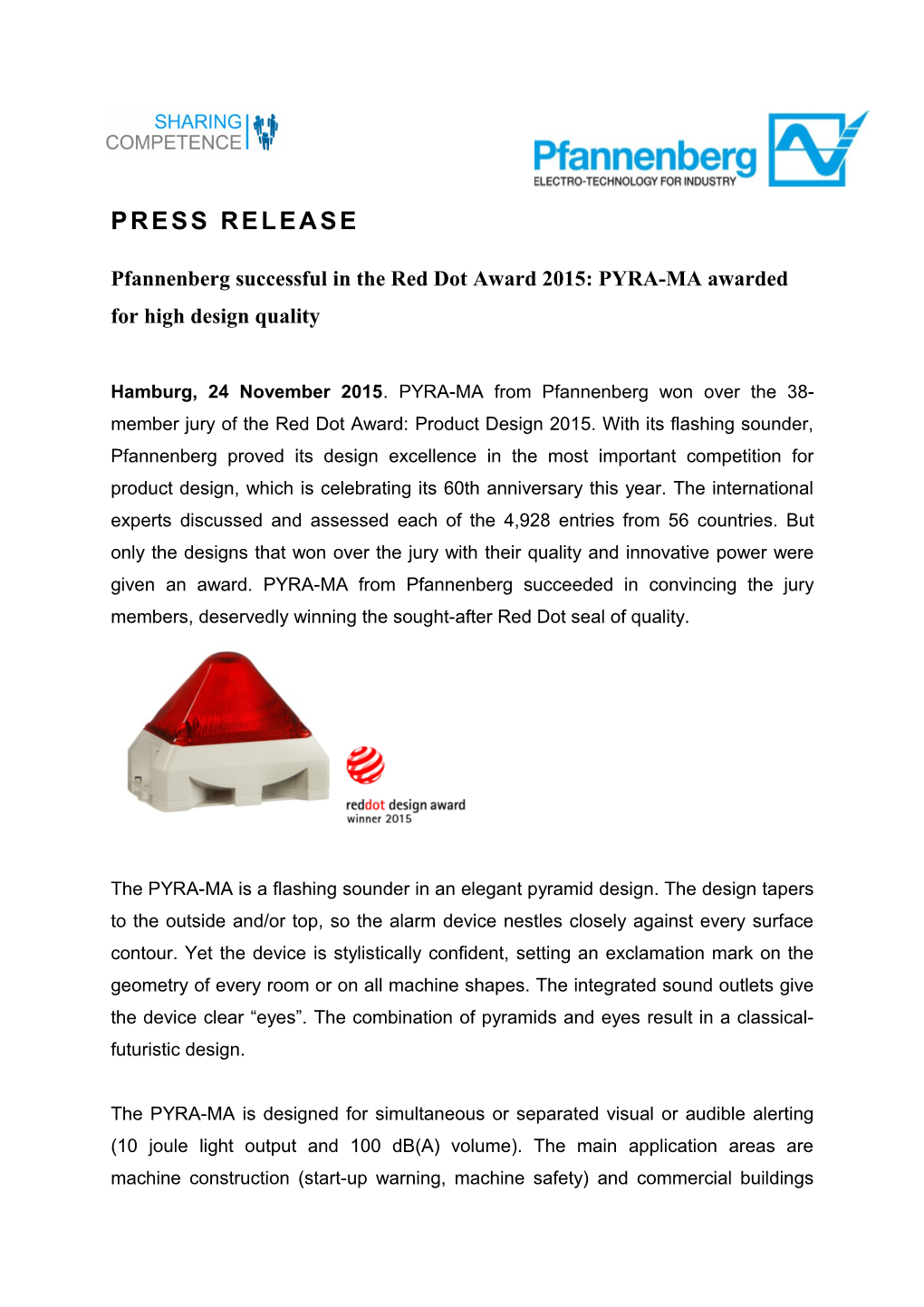 Pfannenberg Successful in the Red Dot Award 2015: PYRA-MA Awarded for High Design Quality