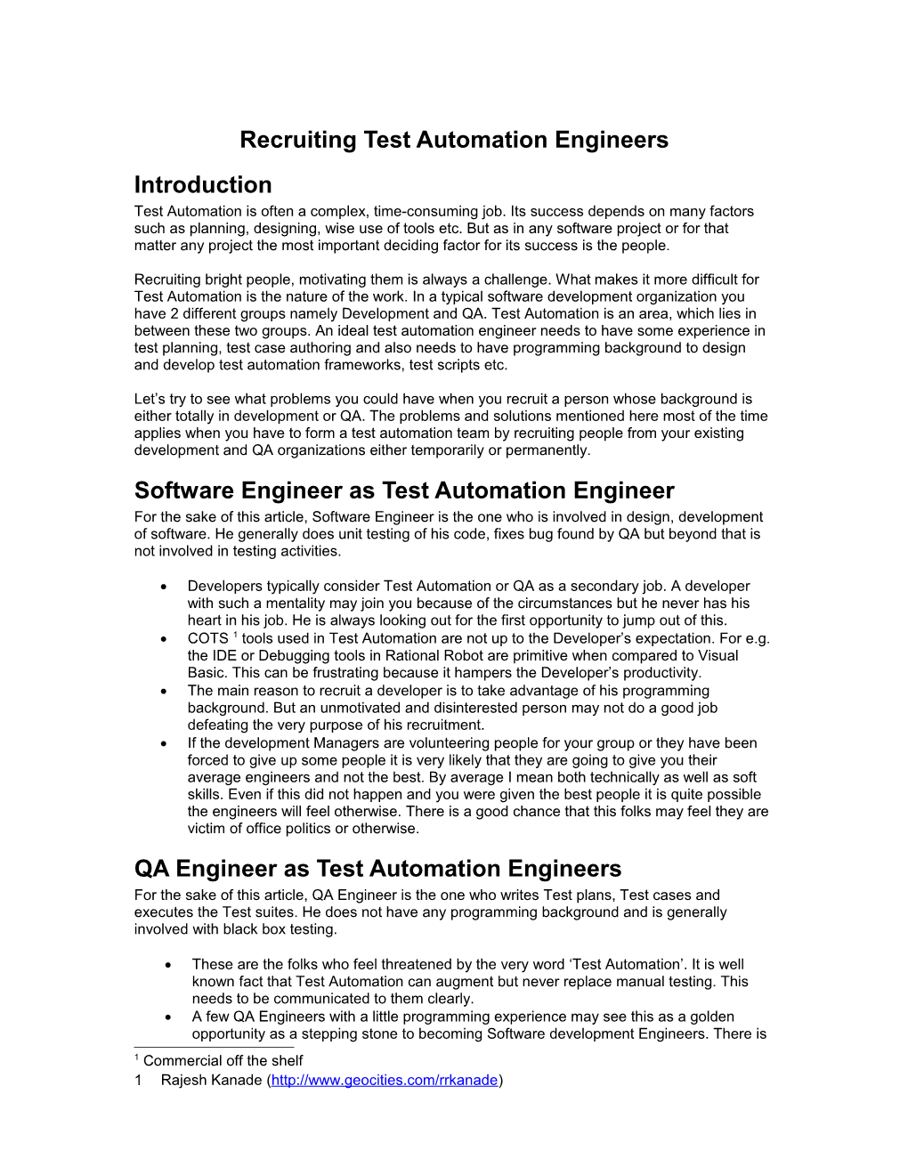 Recruiting Test Automation Engineers