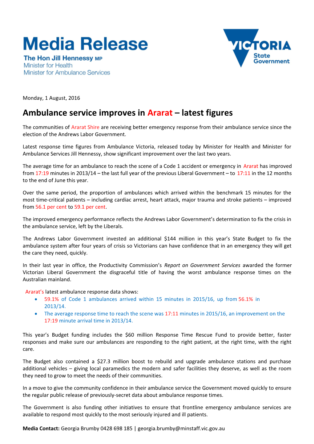 Ambulance Service Improves in Ararat Latest Figures