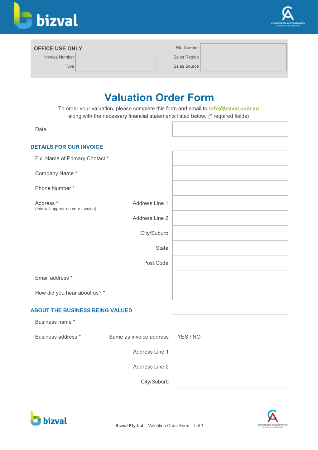 Valuation Order Form