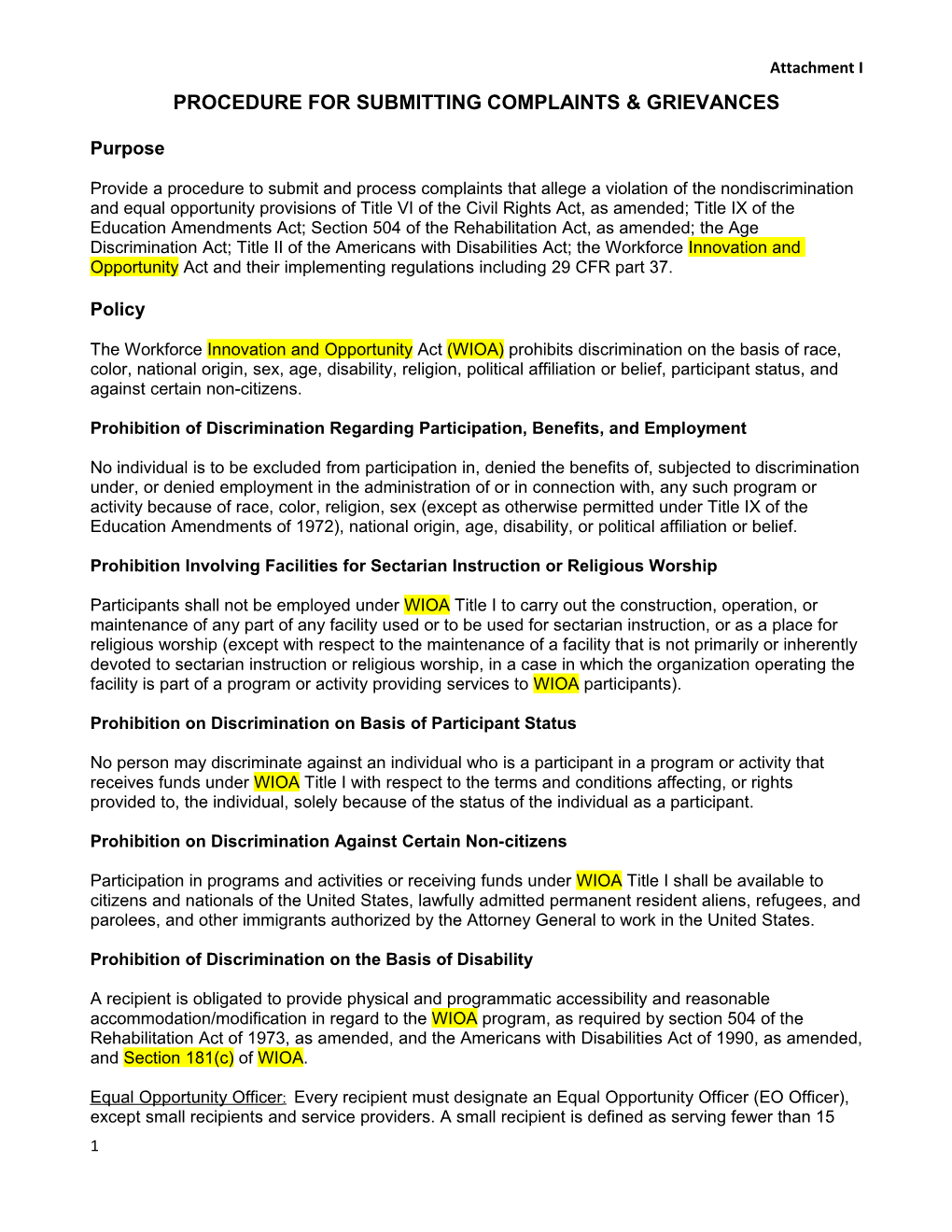 Procedure for Submittingcomplaints & Grievances