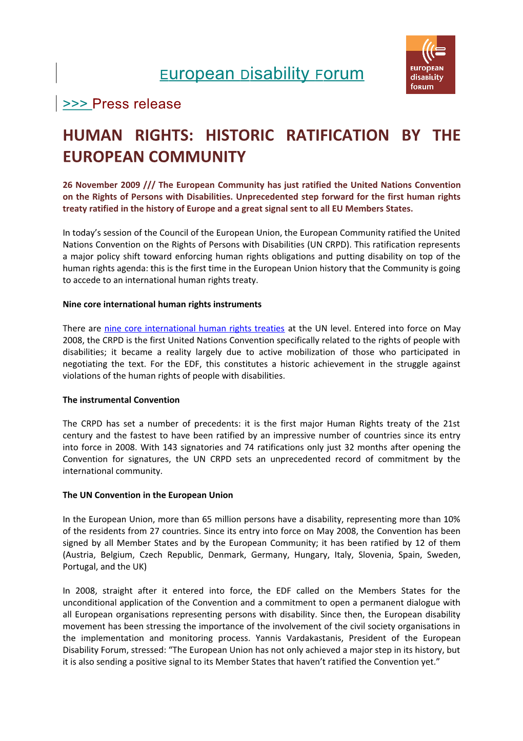 Human Rights: Historic Ratification by the European Community