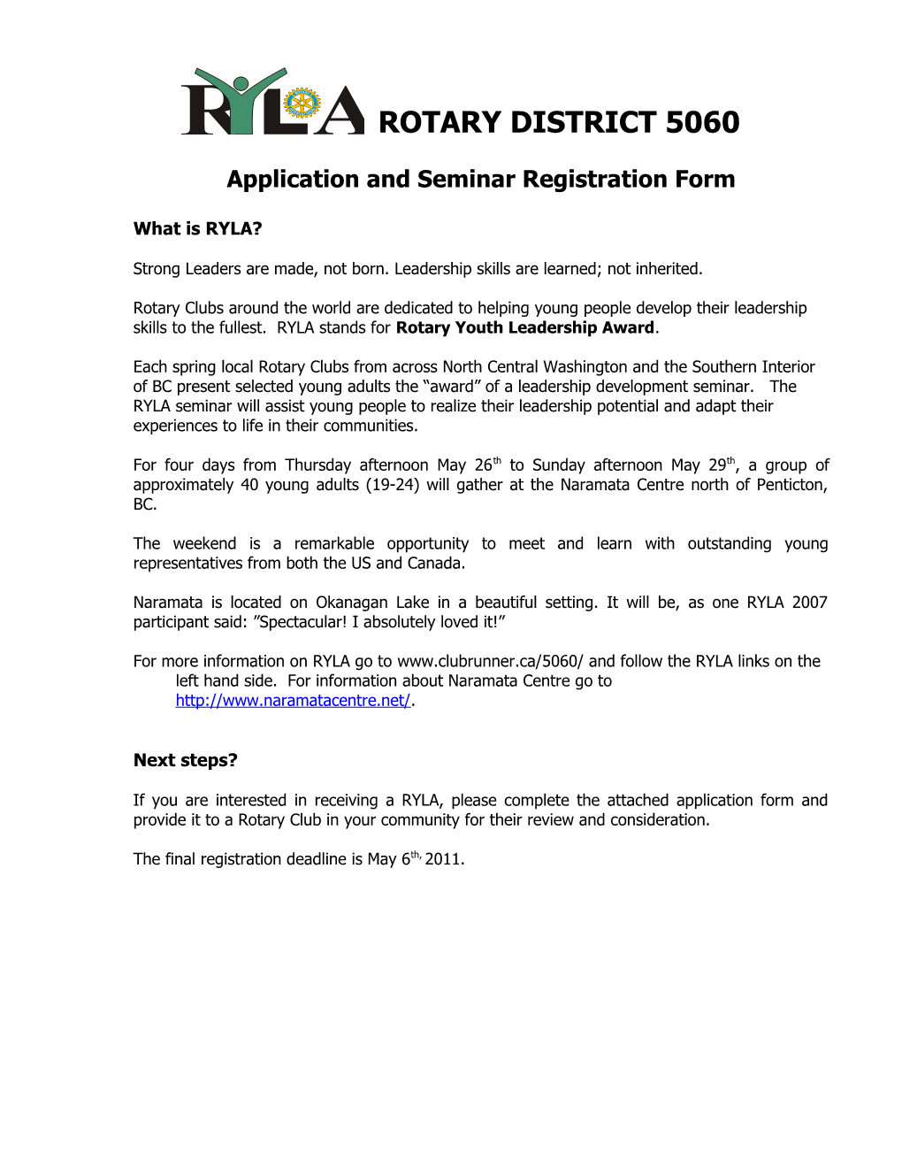 Application and Seminar Registration Form