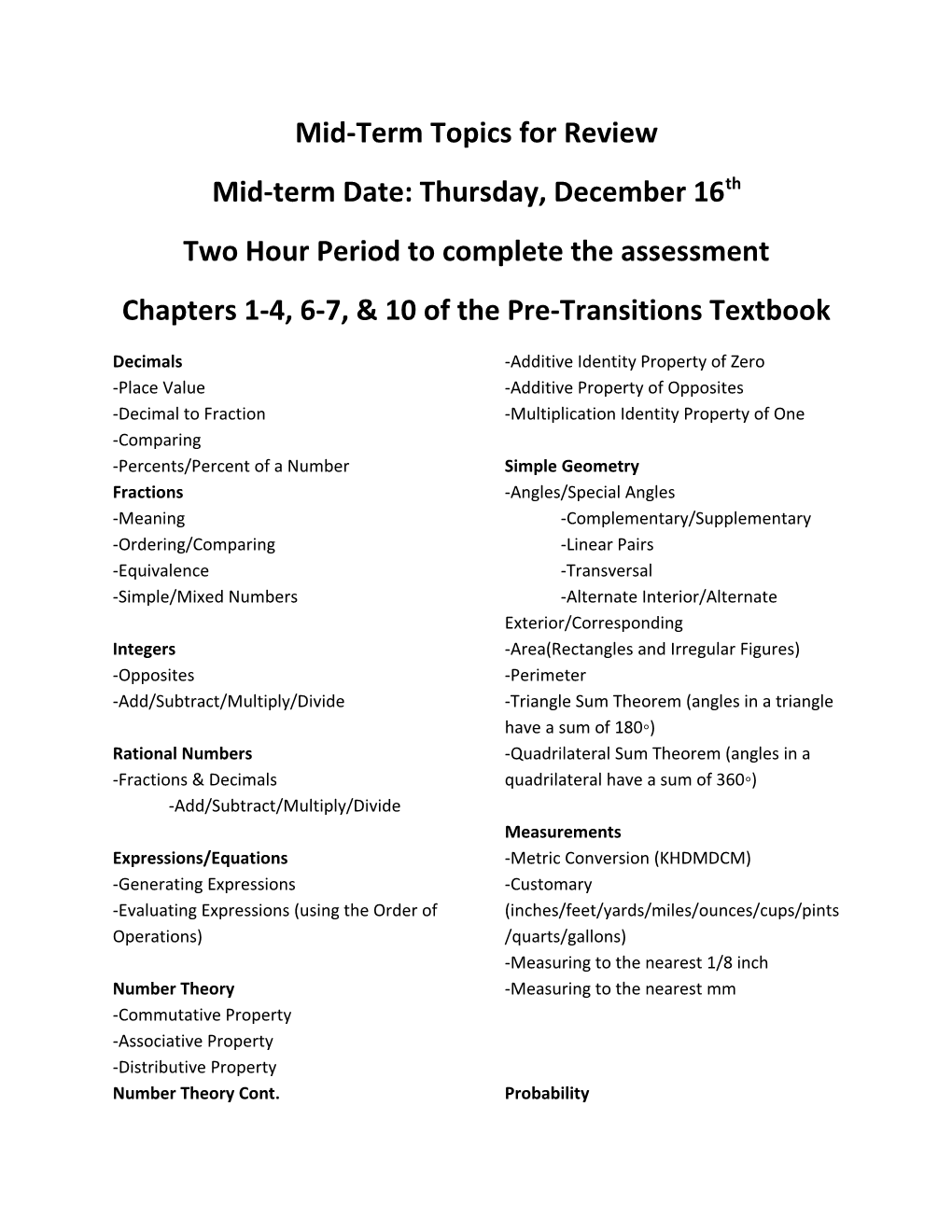 Mid-Term Topics for Review