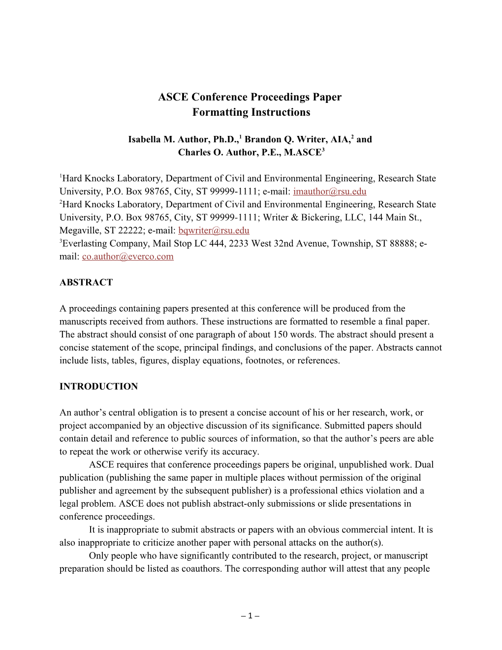 ASCE Conference Proceedings Paper Formatting Instructions