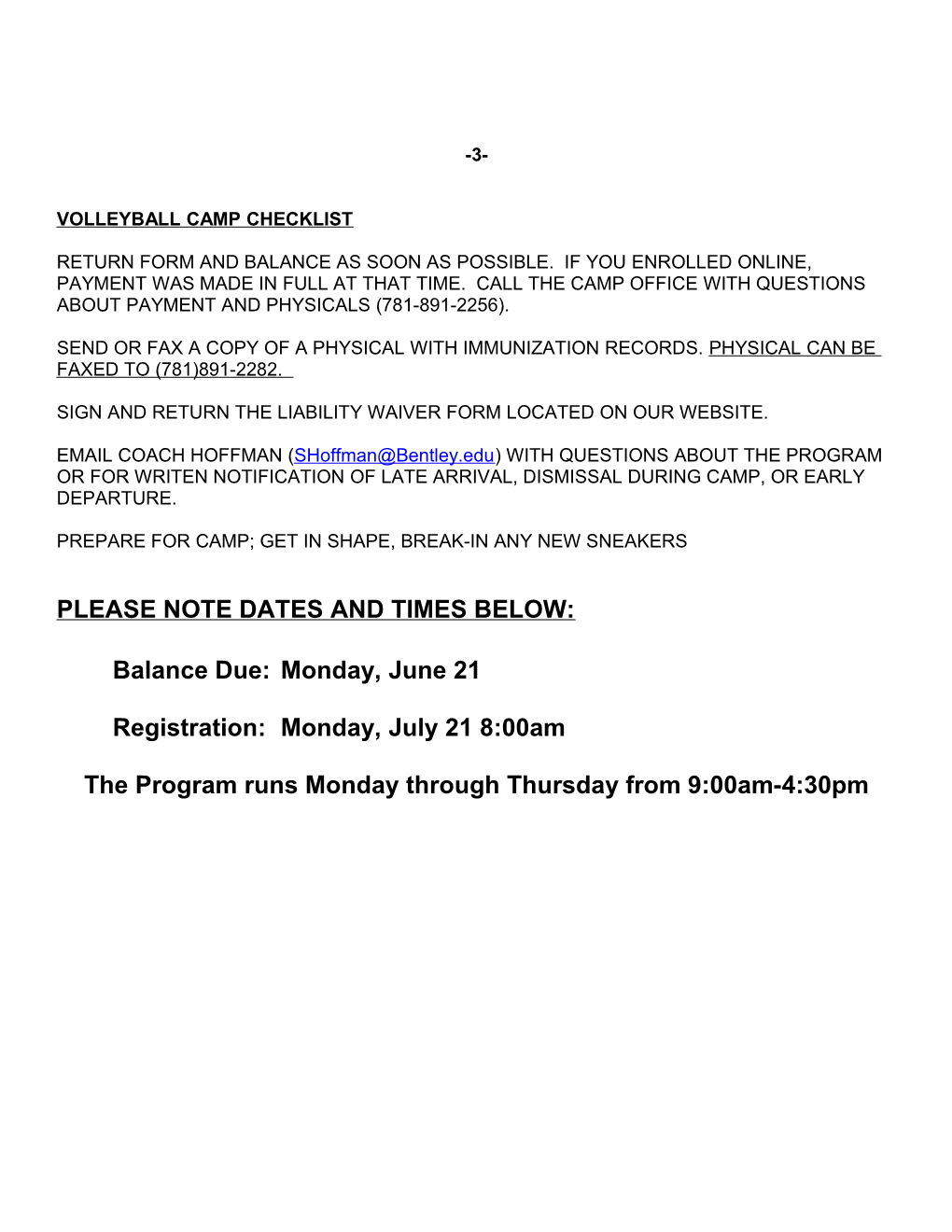 Many Thanks for Enrolling Your Child in Our 2014 New England All Star Volleyball Camp Here