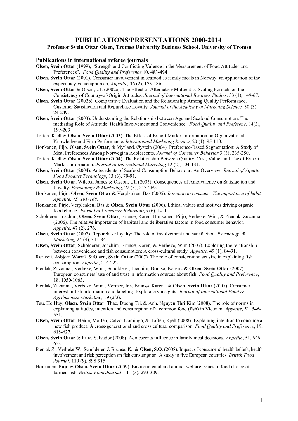 Selected Publications / Presentations 2000-2005