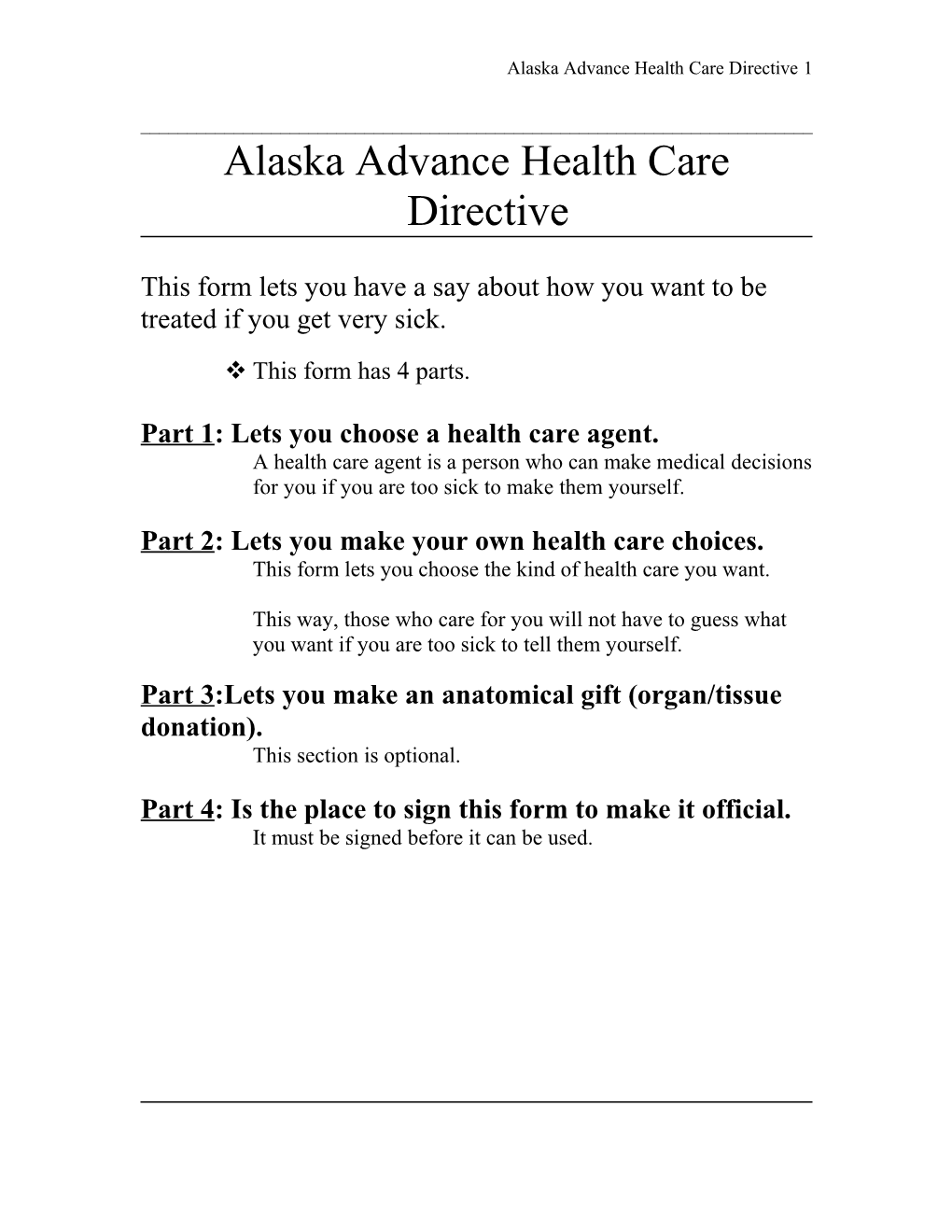 Advance Health Care Directive - Simple