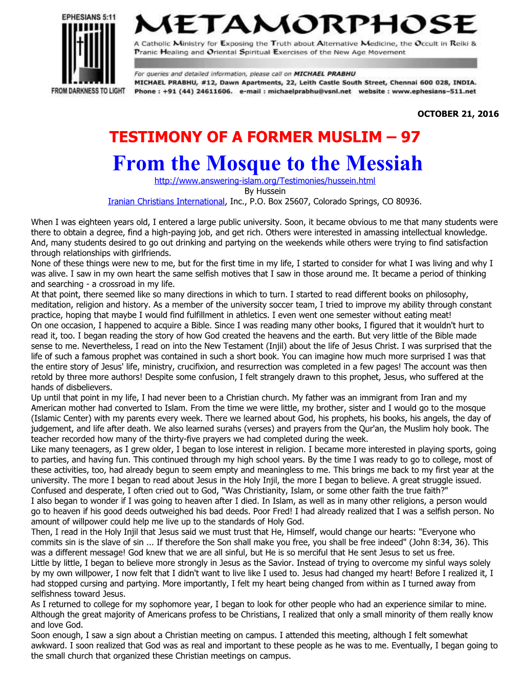 Testimony of a Former Muslim 97