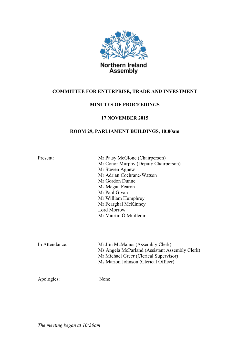 COMMITTEE for Enterprise, Trade and Investment