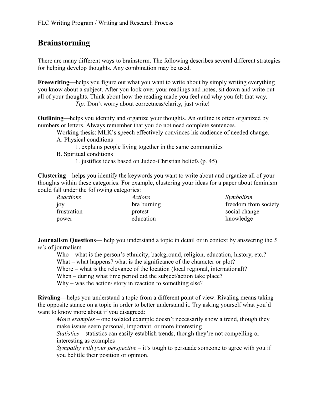 FLC Writing Program / Writing and Research Process