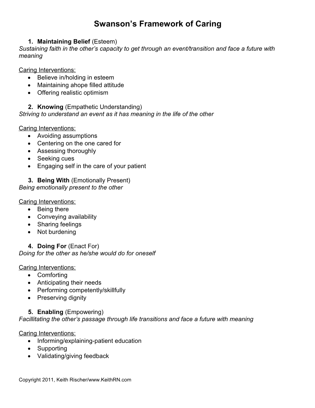 Swanson S Framework of Caring