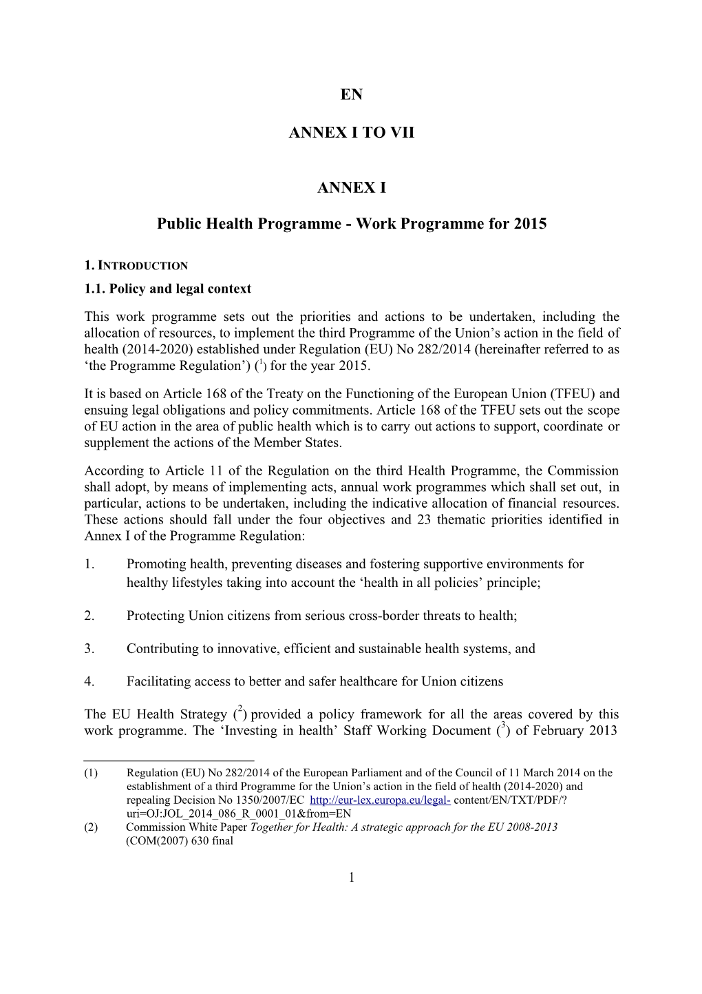 Public Health Programme - Work Programme for 2015