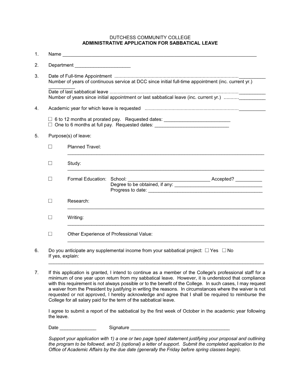 Administrative Application for Sabbatical Leave