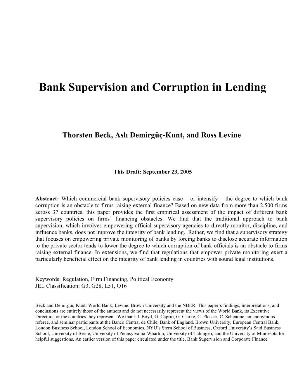 Bank Supervision and Corruption in Lending