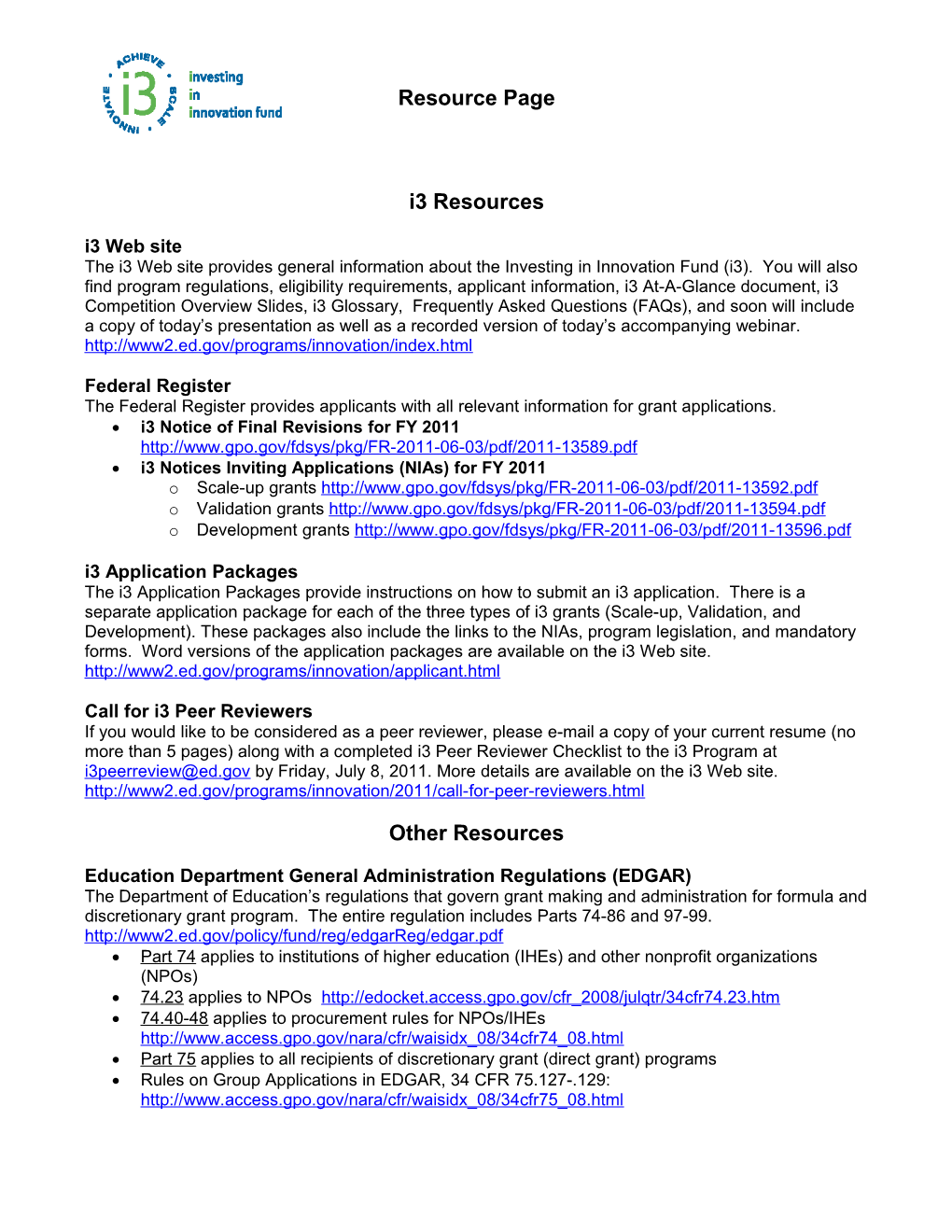 I3 Resource Page (MS Word)