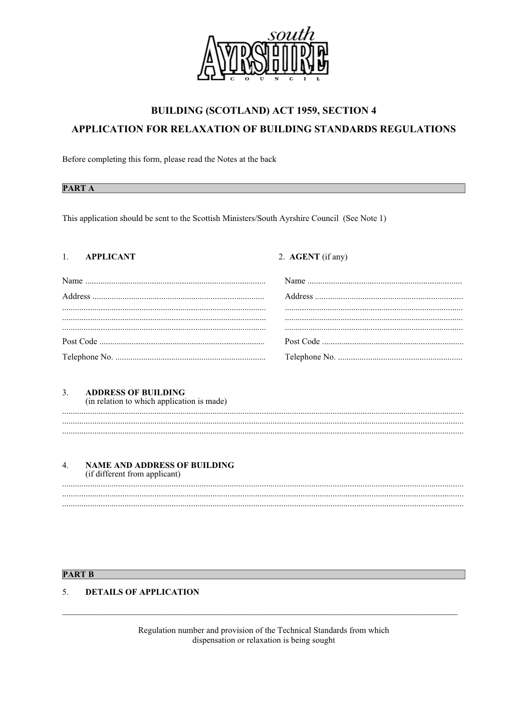 Building Warrant Application Form