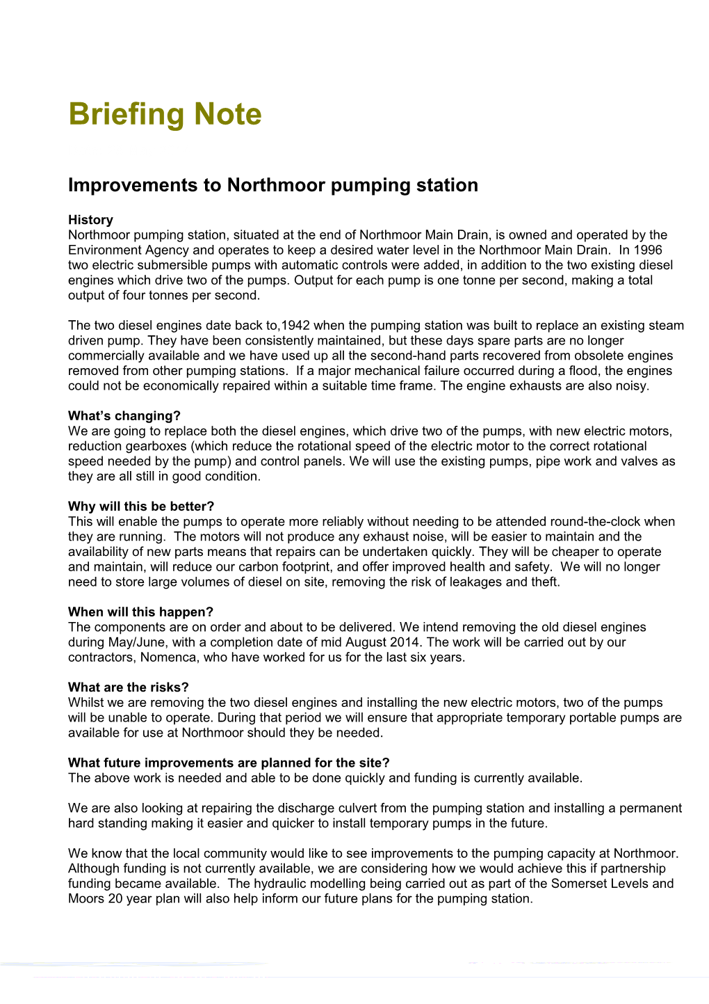 Improvements to Northmoor Pumping Station