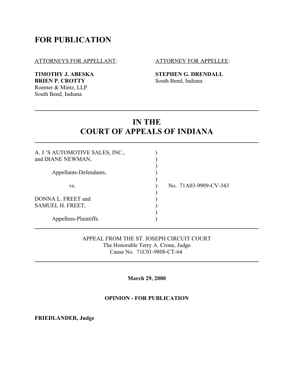 Attorneys for Appellant: Attorney for Appellee s10