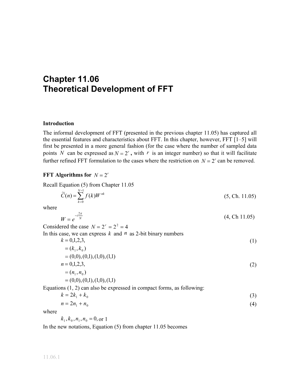 Textbook Notes Theoretical Fast Fourier Transform
