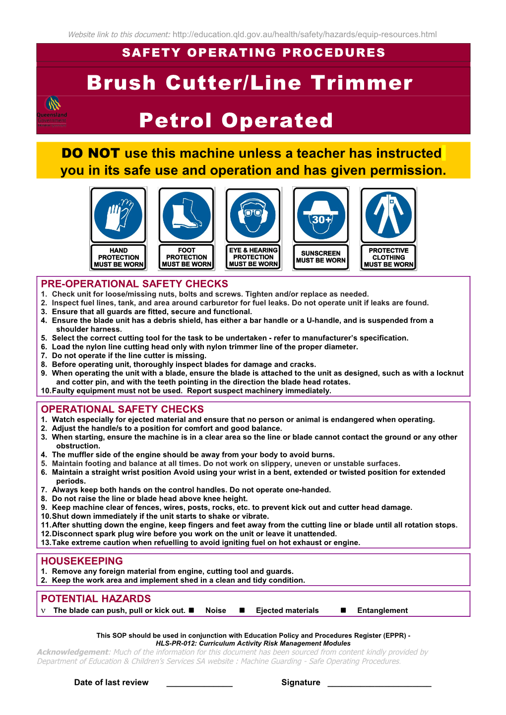 Safety Operating Procedure