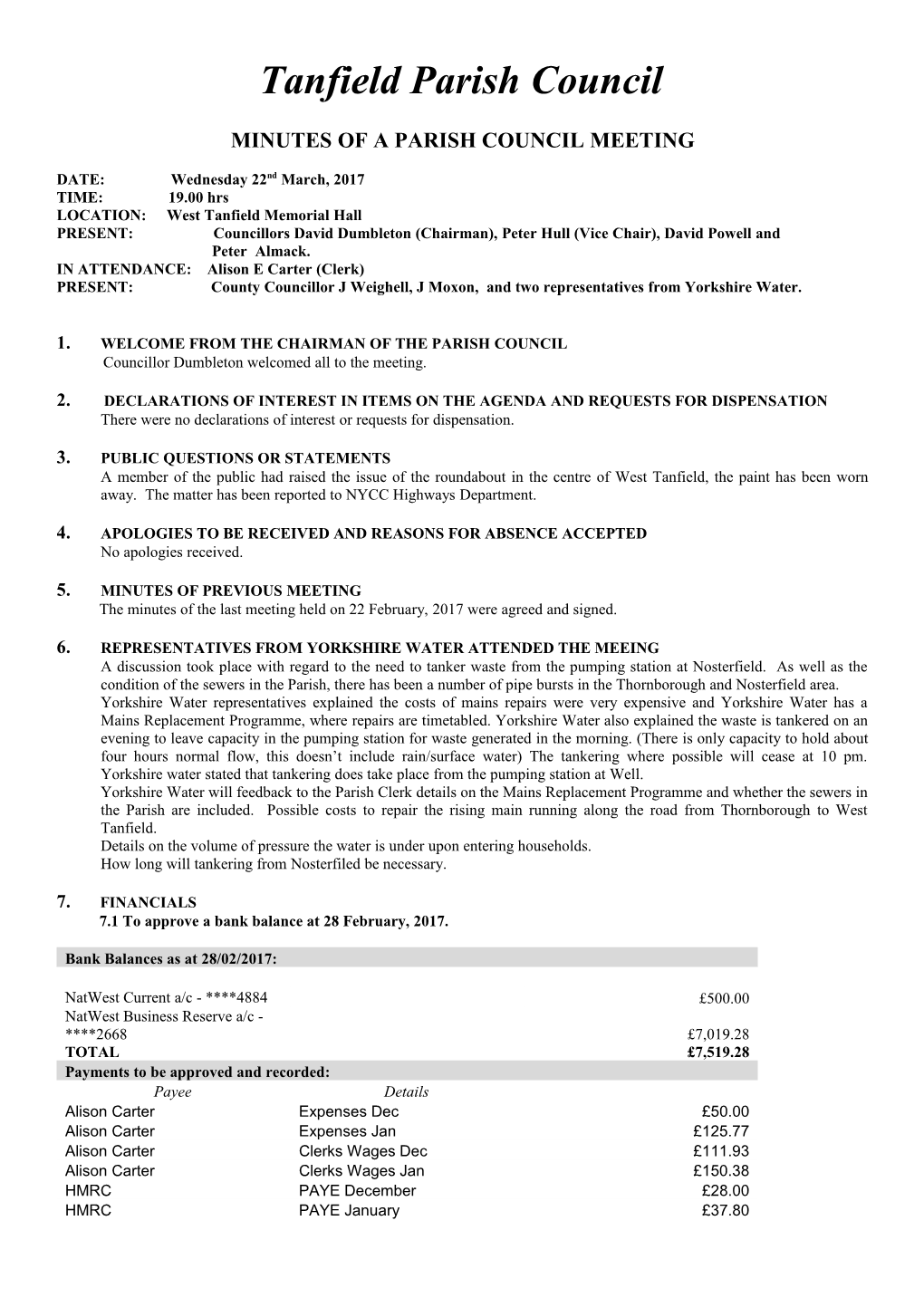 This Financial Risk Assessment Was Prepared by Iona Appleyard, Clerk to North Stainley