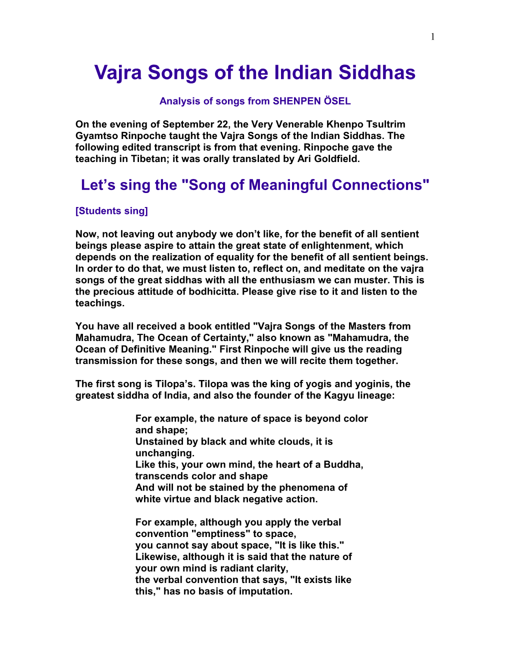 Vajra Songs of the Indian Siddhas