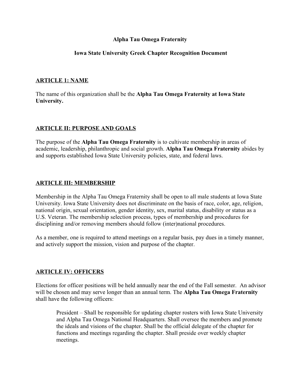 Iowa State University Greek Chapter Recognition Document