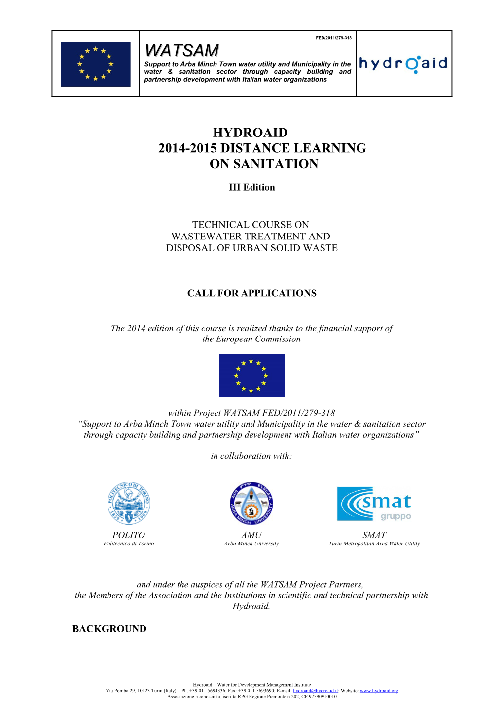 Hydroaid 2014-2015 Distance Learning on Sanitation