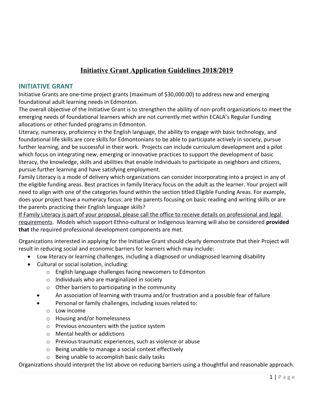 Initiative Grant Application Guidelines 2018/2019