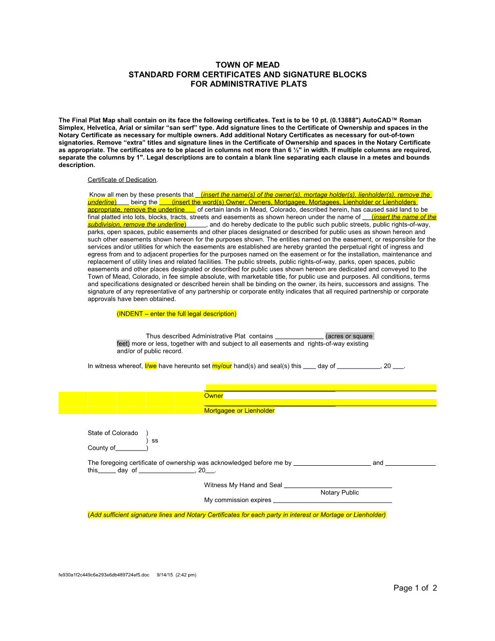 Standard Form Certificates and Signature Blocks