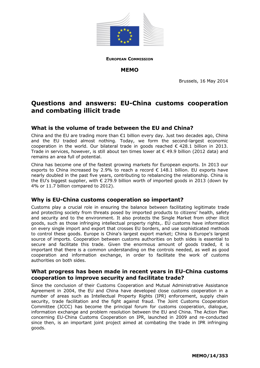 Questions and Answers: EU-China Customs Cooperation and Combating Illicit Trade