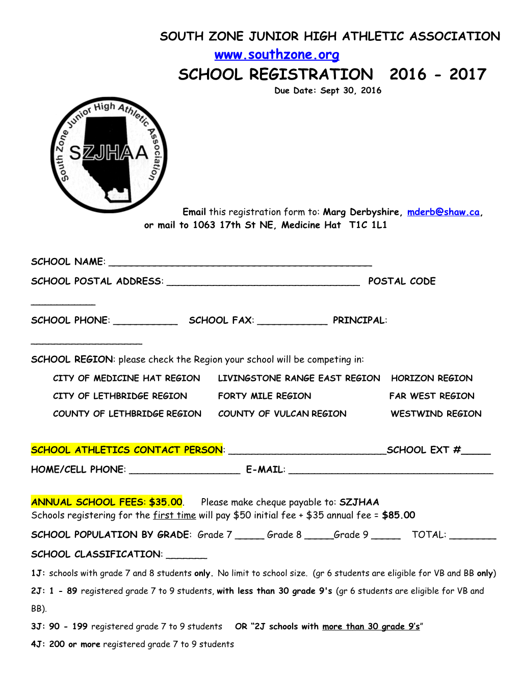 Jr High Registration Form