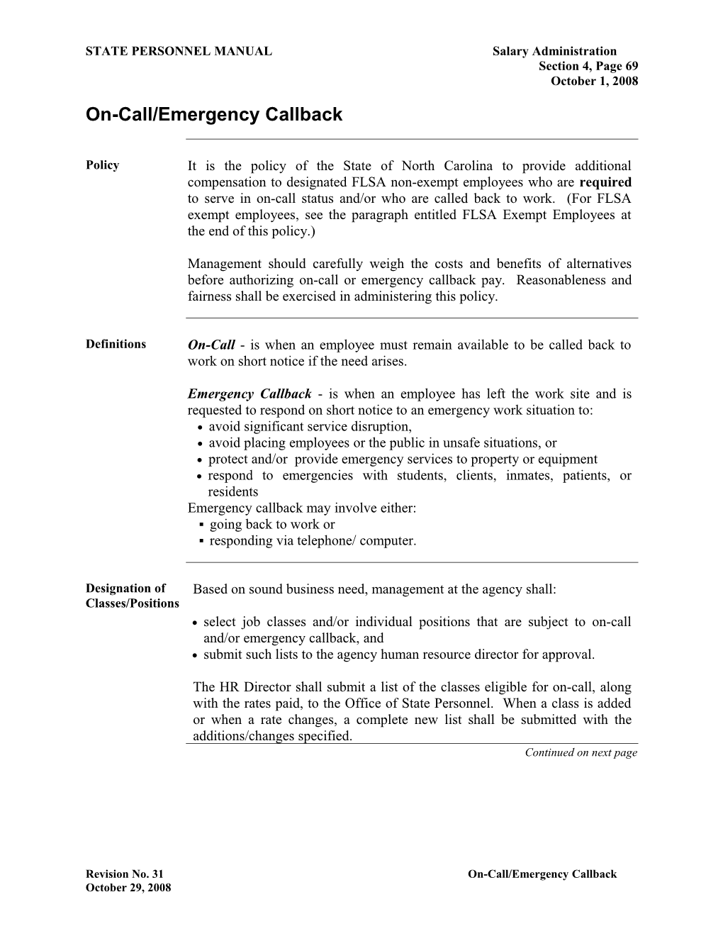 On-Call/Emergency Callback