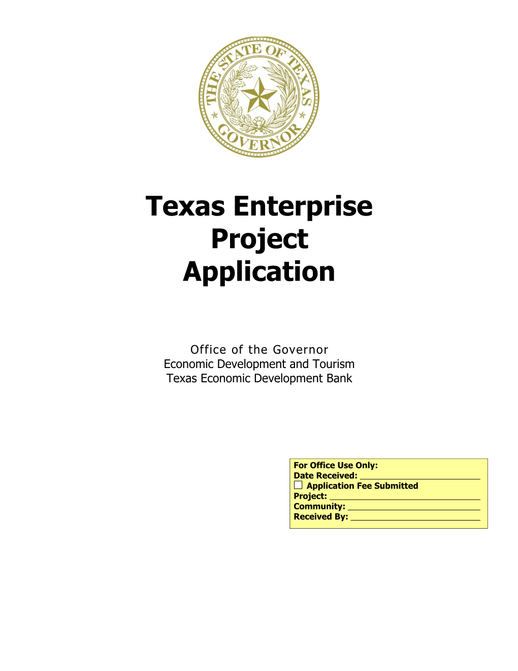 Texas Industrial Development Program Application