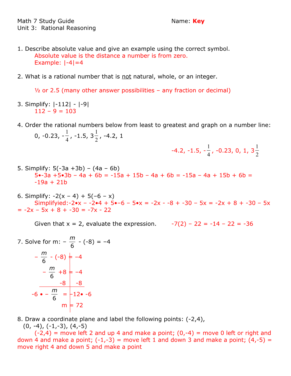 Math 7 Post Test